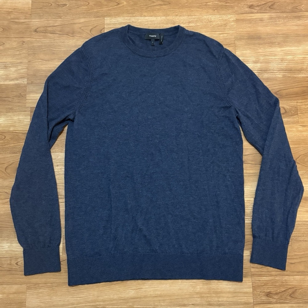 Theory Sweater Mens Large Navy Blue Wool Blend Pullover